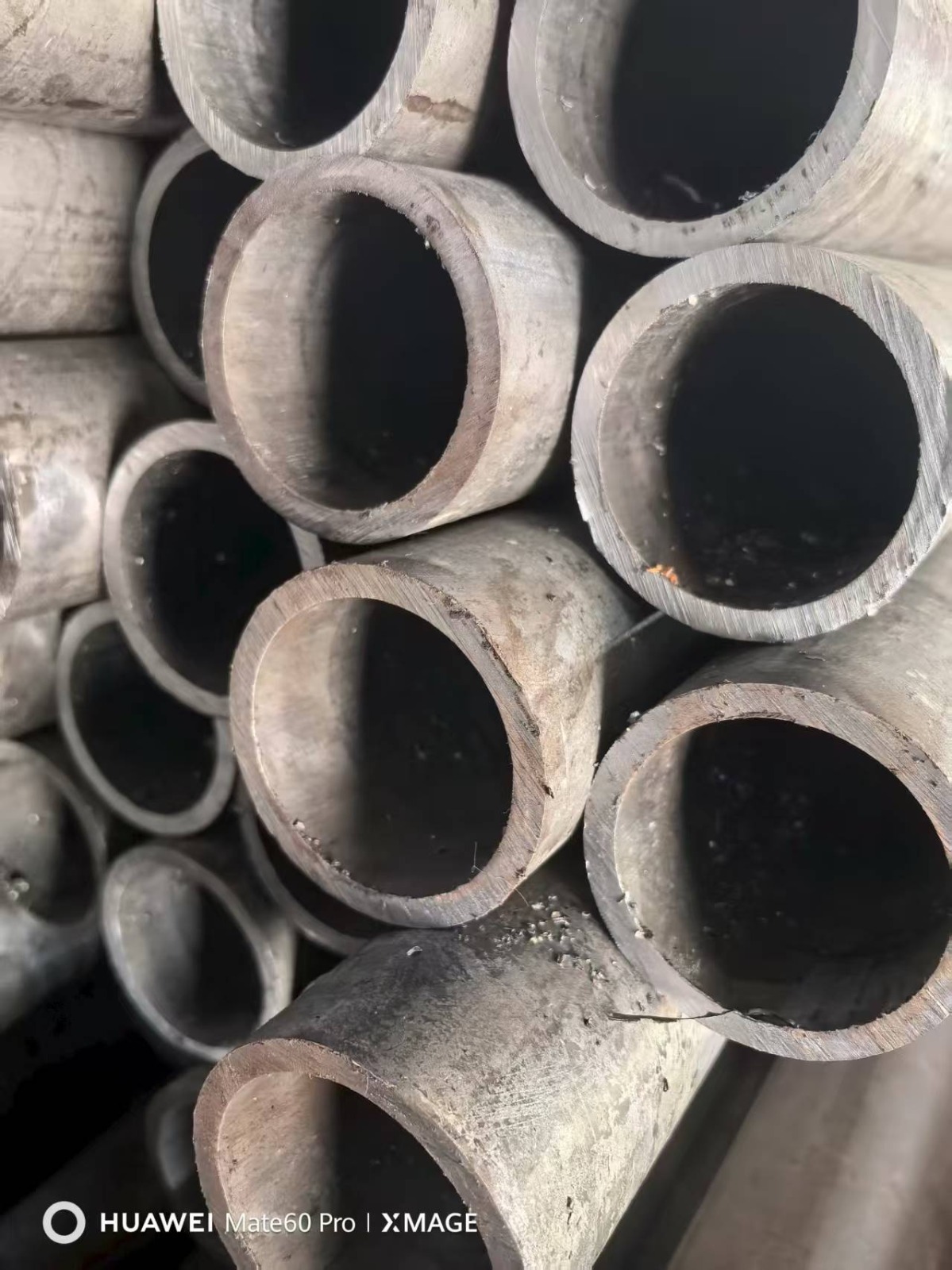 Stacked steel pipes